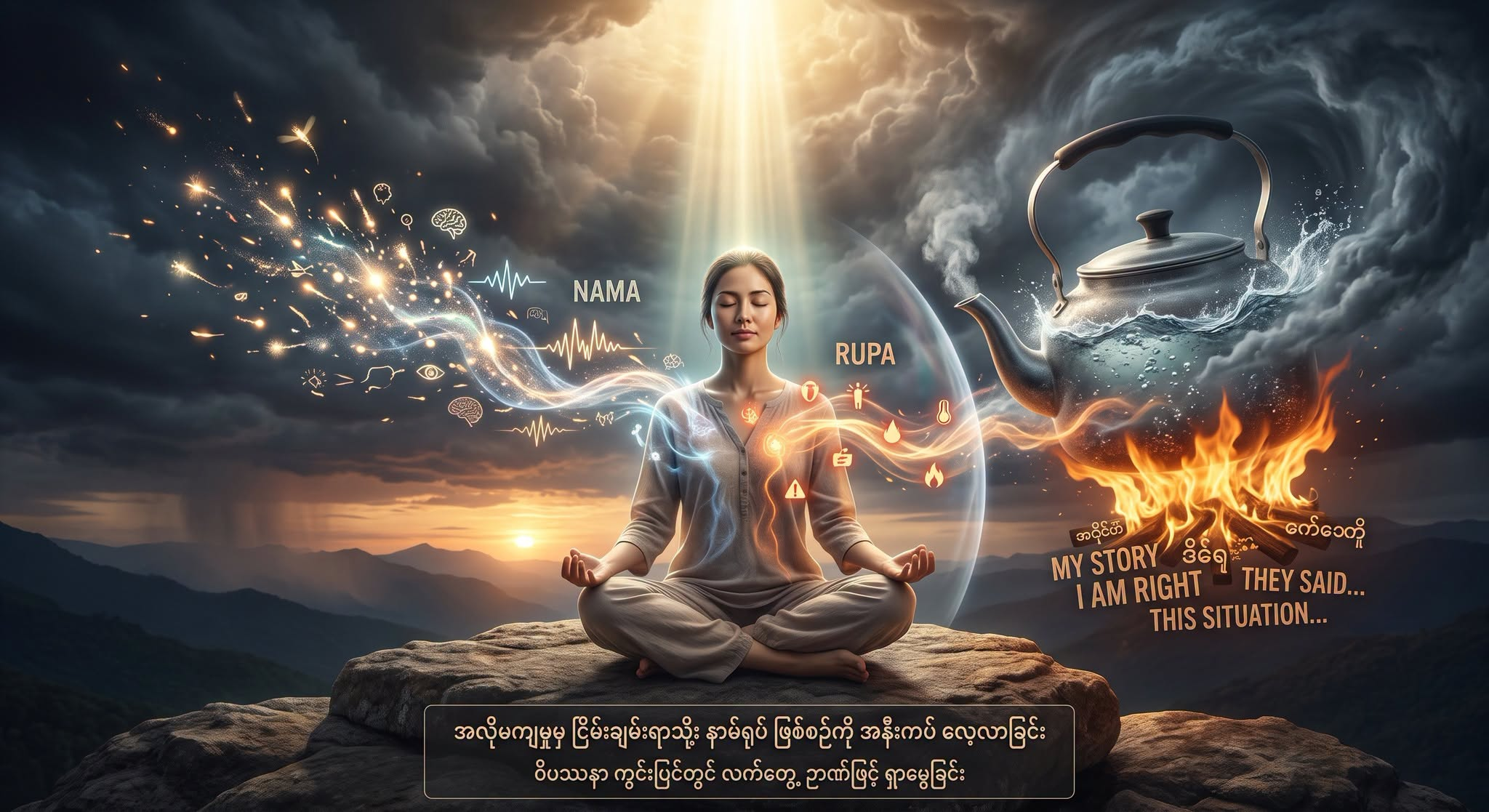 အလိုမကျမှုတွေများလာတဲ့အခါ နာမ်ရုပ် ဖြစ်စဉ်ကို အနီးကပ် လေ့လာပြီး ငြိမ်းချမ်းမှုကို အမြန်ဆုံး ရှာဖွေခြင်း