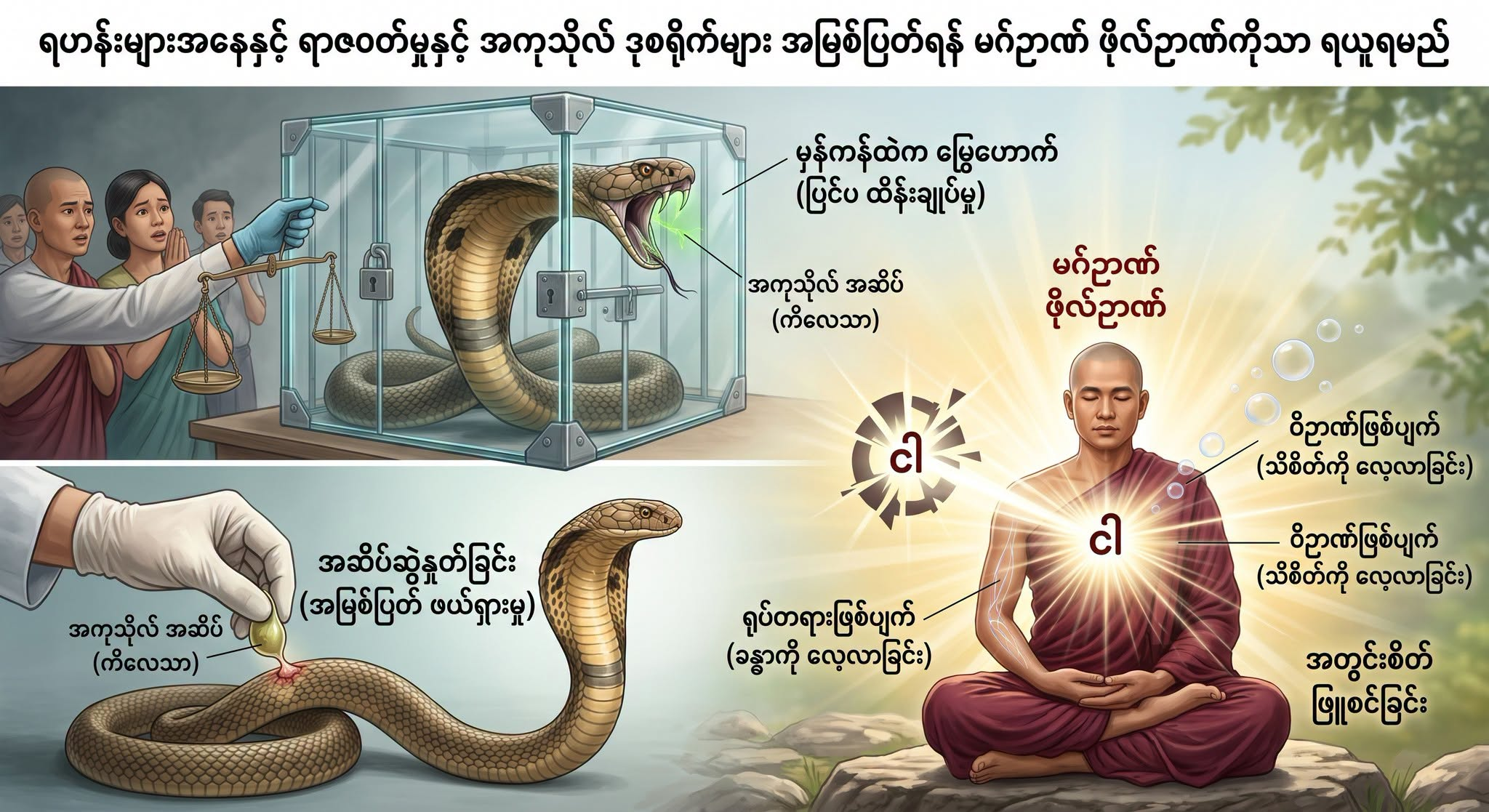 ရဟန်းများအနေနှင့် ရာဇဝတ်မှုနှင့် အကုသိုလ် ဒုစရိုက်များ အမြစ်ပြတ်ရန် မဂ်ဉာဏ် ဖိုလ်ဉာဏ်ကိုသာ ရယူရမည်။