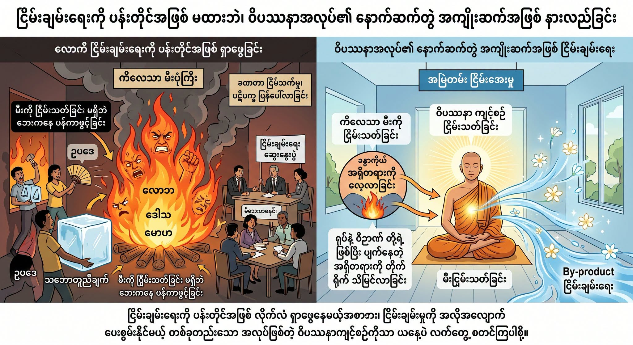 ငြိမ်းချမ်းရေးကို ပန်းတိုင်အဖြစ် မထားဘဲ၊ ဝိပဿနာအလုပ်၏ နောက်ဆက်တွဲ အကျိုးဆက်အဖြစ် နားလည်ခြင်း