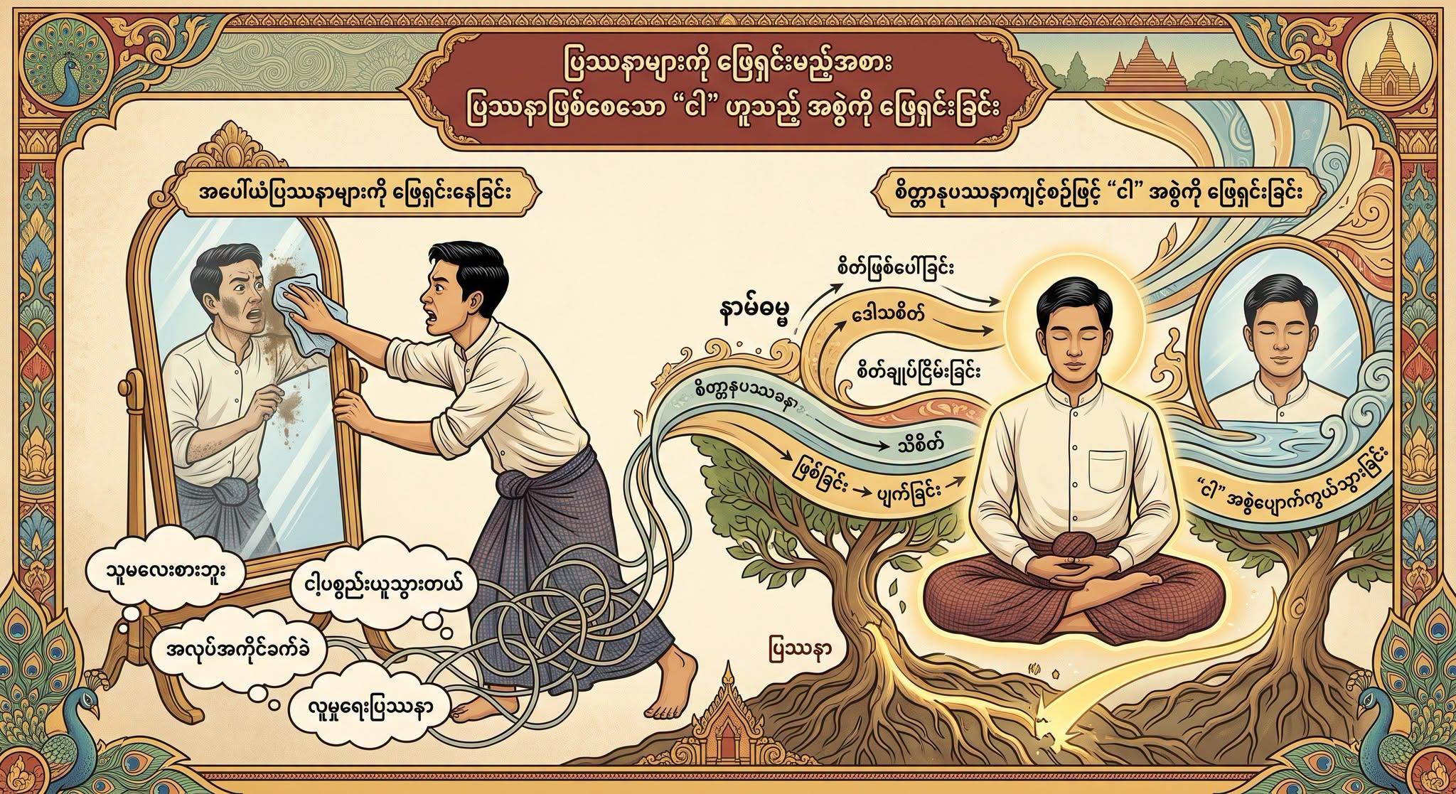 ပြဿနာများကို ဖြေရှင်းမည့်အစား ပြဿနာဖြစ်စေသော “ငါ” ဟူသည့် အစွဲကို ဖြေရှင်းခြင်း