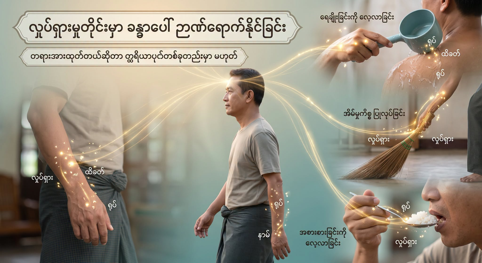 တရားထိုင်မှ သတိကပ်ရတာ မဟုတ်ဘဲ၊ လှုပ်ရှားမှုတိုင်းမှာ ခန္ဓာပေါ် ဉာဏ်ရောက်နိုင်ကြောင်း လက်တွေ့သက်သေပြခြင်း
