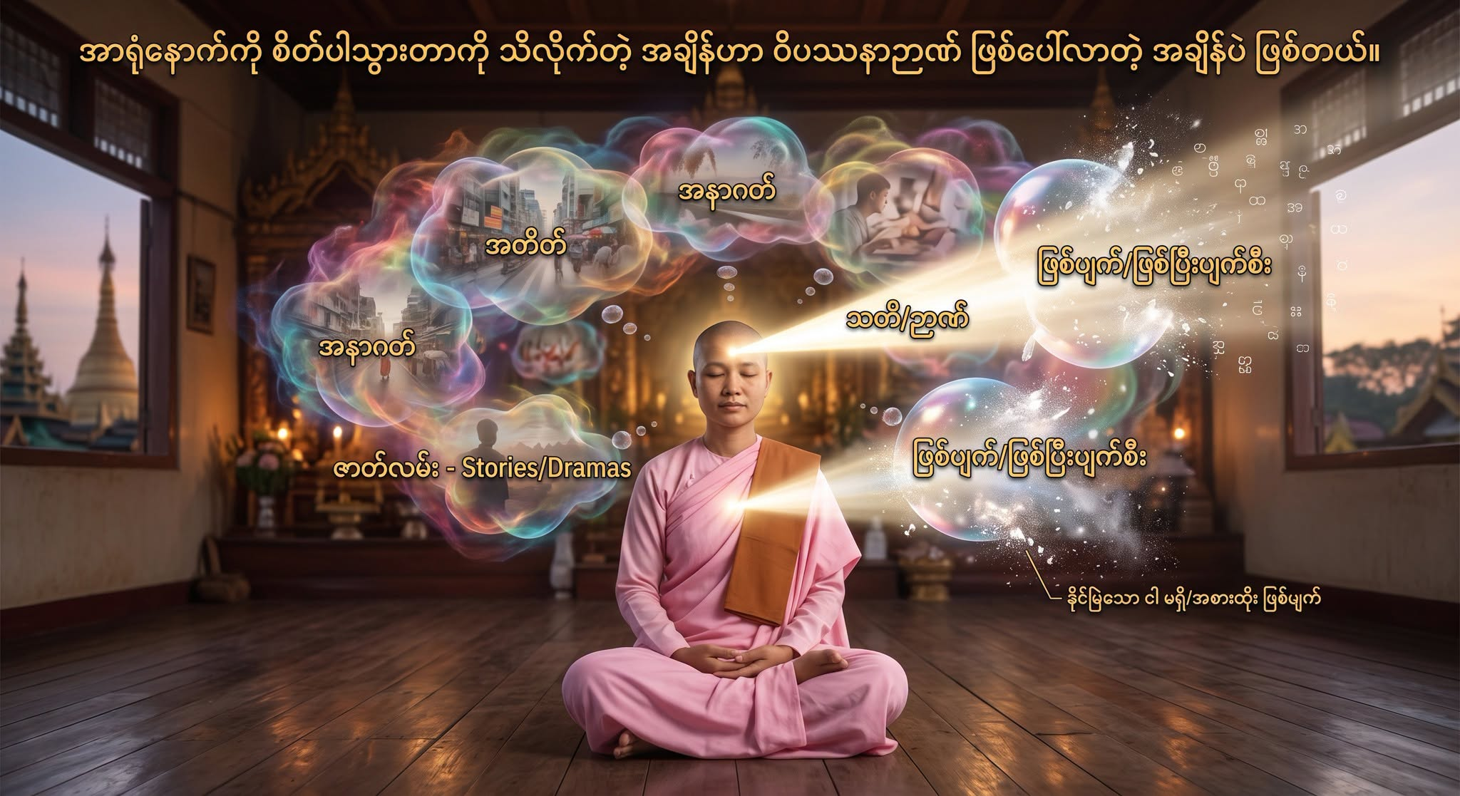 အာရုံနောက်ကို စိတ်ပါသွားတာကို သိလိုက်တဲ့ အချိန်ဟာ ဝိပဿနာဉာဏ် ဖြစ်ပေါ်လာတဲ့ အချိန်ပဲ ဖြစ်တယ်။